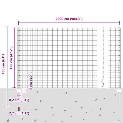 Zaun mit Pfosten Grün 1.2 x 25 m Stahl