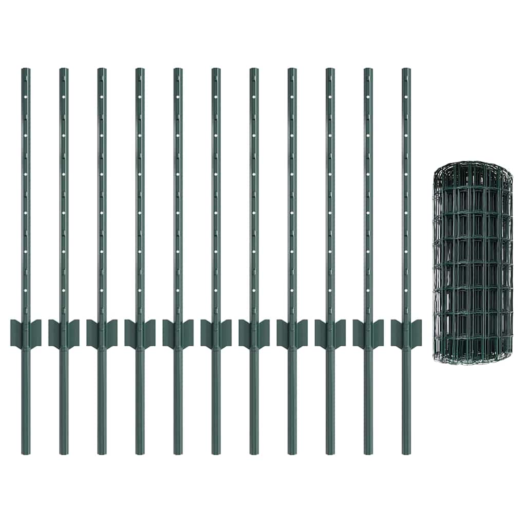 Zaun mit Pfosten Grün 0,6 x 25 m Stahl