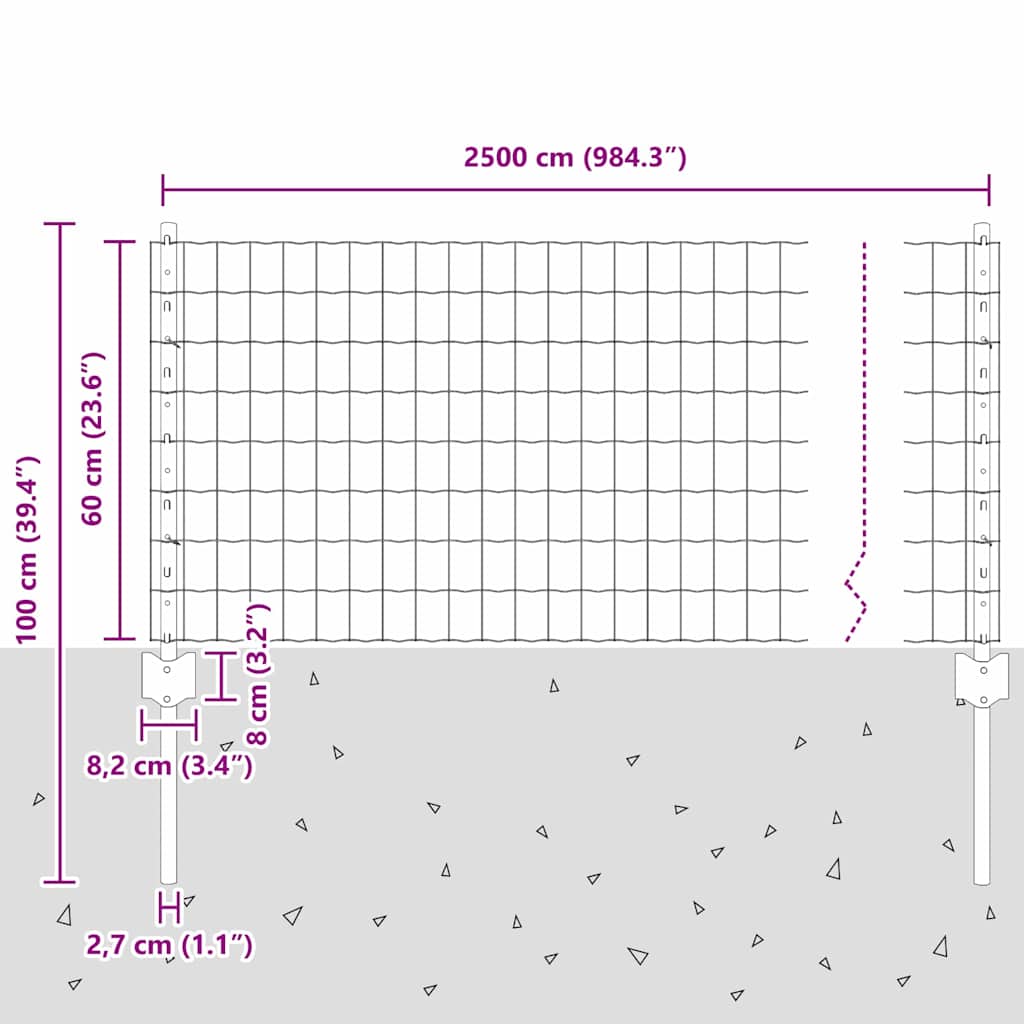 Zaun mit Pfosten Grün 0,6 x 25 m Stahl