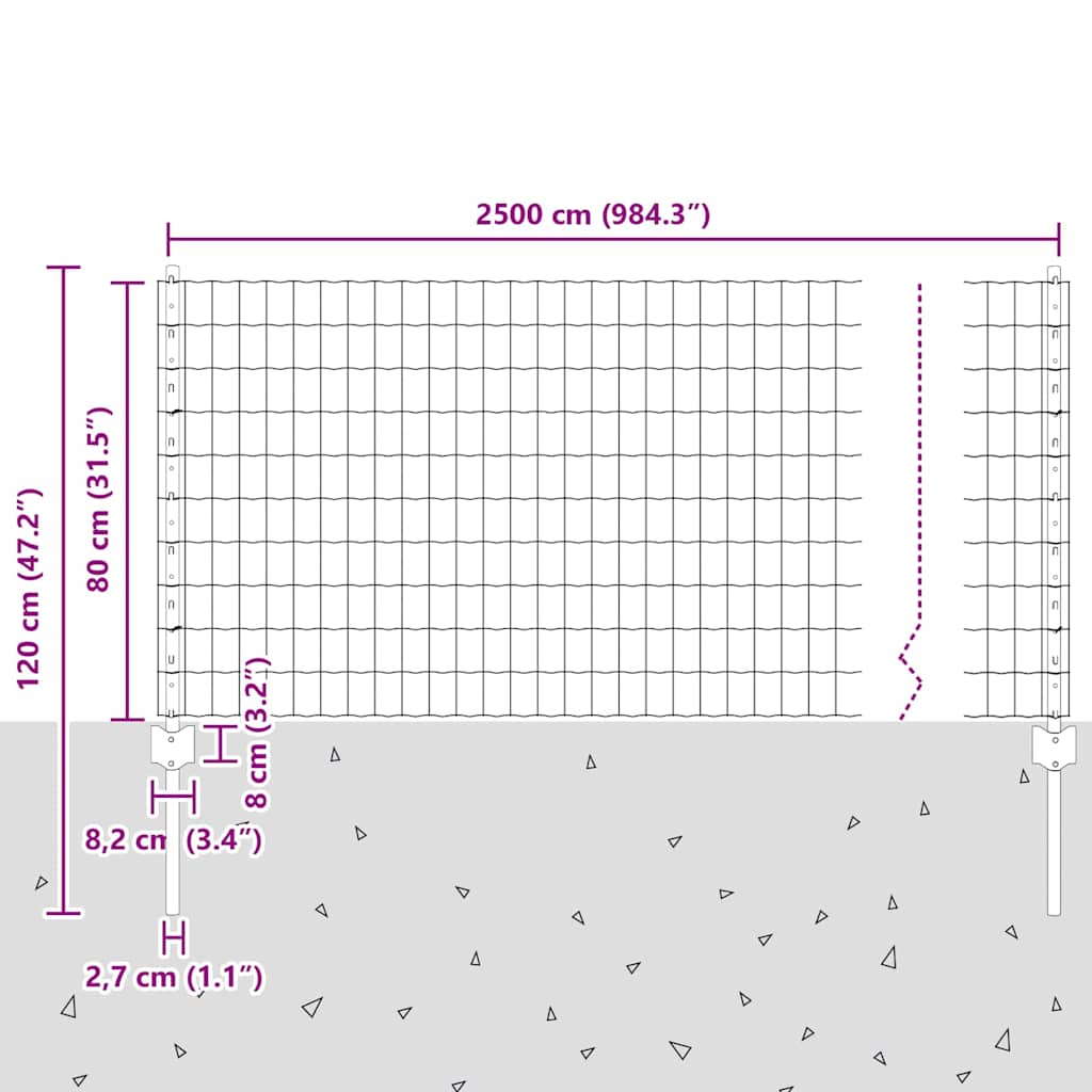 Zaun mit Pfosten Grün 0.8 x 25 m Stahl