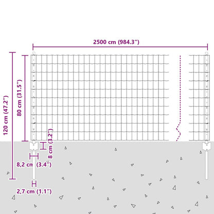 Zaun mit Pfosten Grün 0.8 x 25 m Stahl