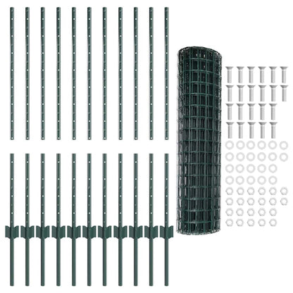 Zaun mit Pfosten Grün 1 x 25 m Stahl