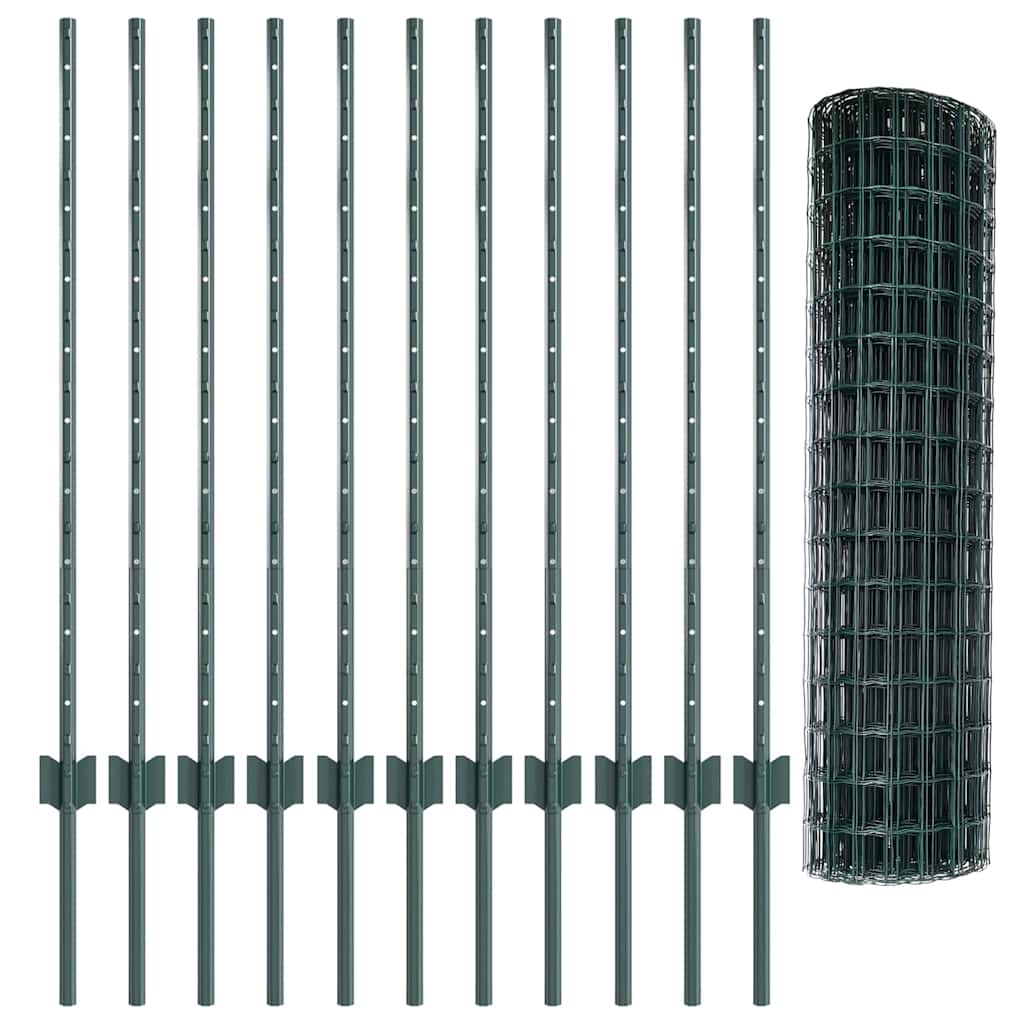 Zaun mit Pfosten Grün 1 x 25 m Stahl