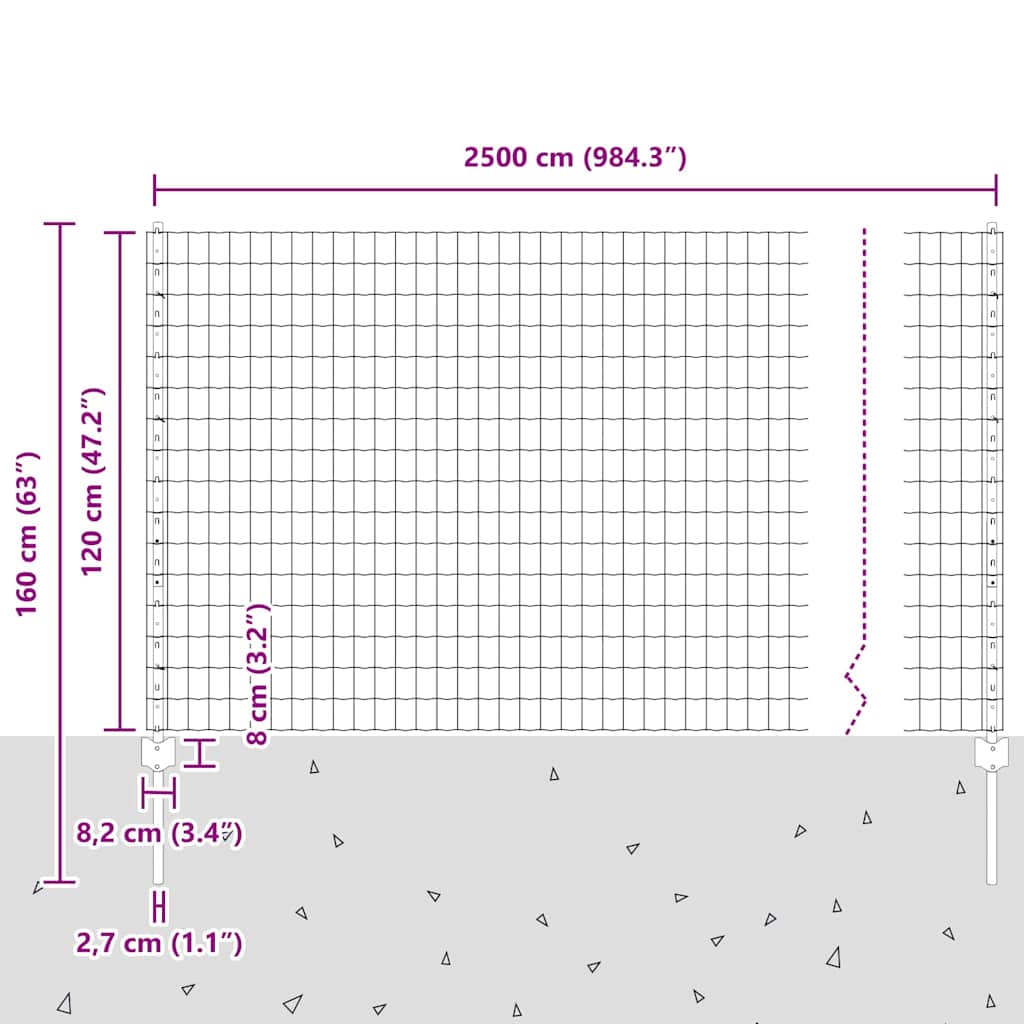 Zaun mit Pfosten Grün 1.2 x 25 m Stahl