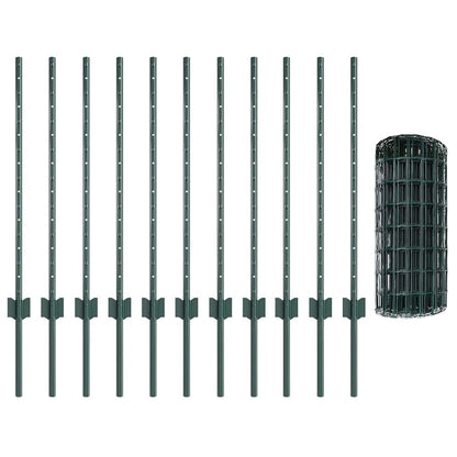 Zaun mit Pfosten Grün 0.8 x 25 m Stahl