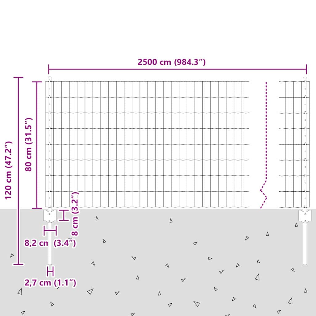 Zaun mit Pfosten Grün 0.8 x 25 m Stahl