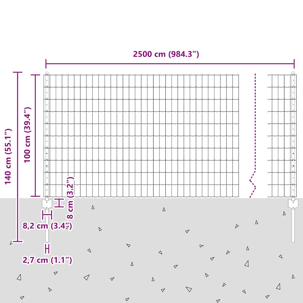 Zaun mit Pfosten Grün 1 x 25 m Stahl