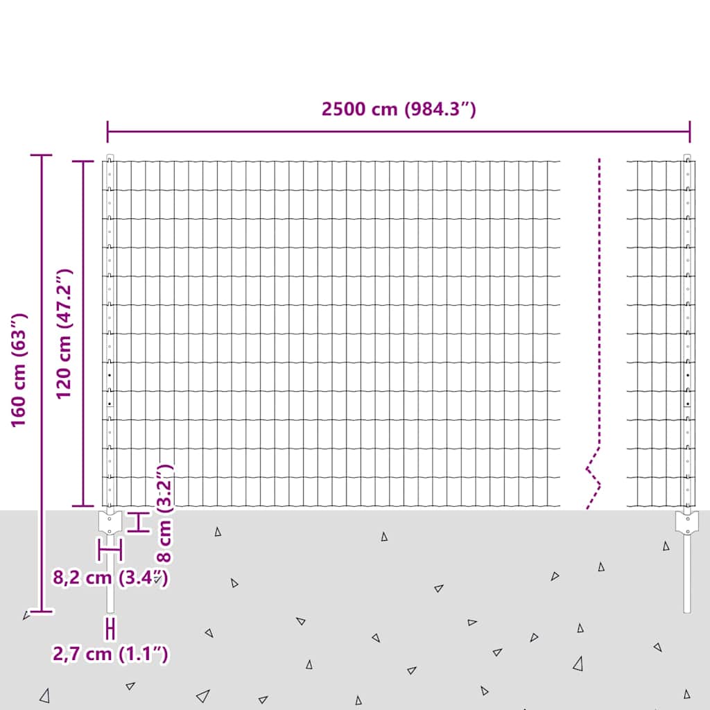 Zaun mit Pfosten Grün 1.2 x 25 m Stahl