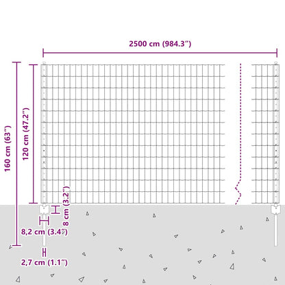 Zaun mit Pfosten Grün 1.2 x 25 m Stahl