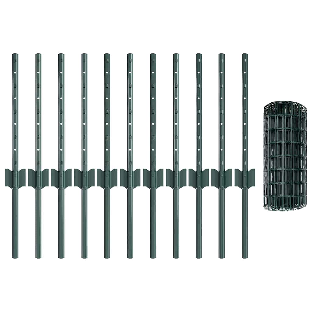 Zaun mit Pfosten Grün 0,4 x 25 m Stahl
