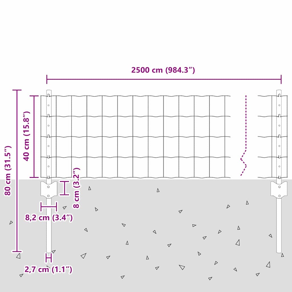 Zaun mit Pfosten Grün 0,4 x 25 m Stahl