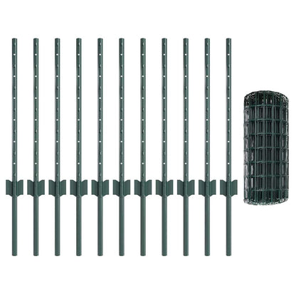 Zaun mit Pfosten Grün 0,6 x 25 m Stahl