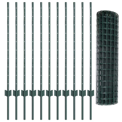 Zaun mit Pfosten Grün 1 x 25 m Stahl