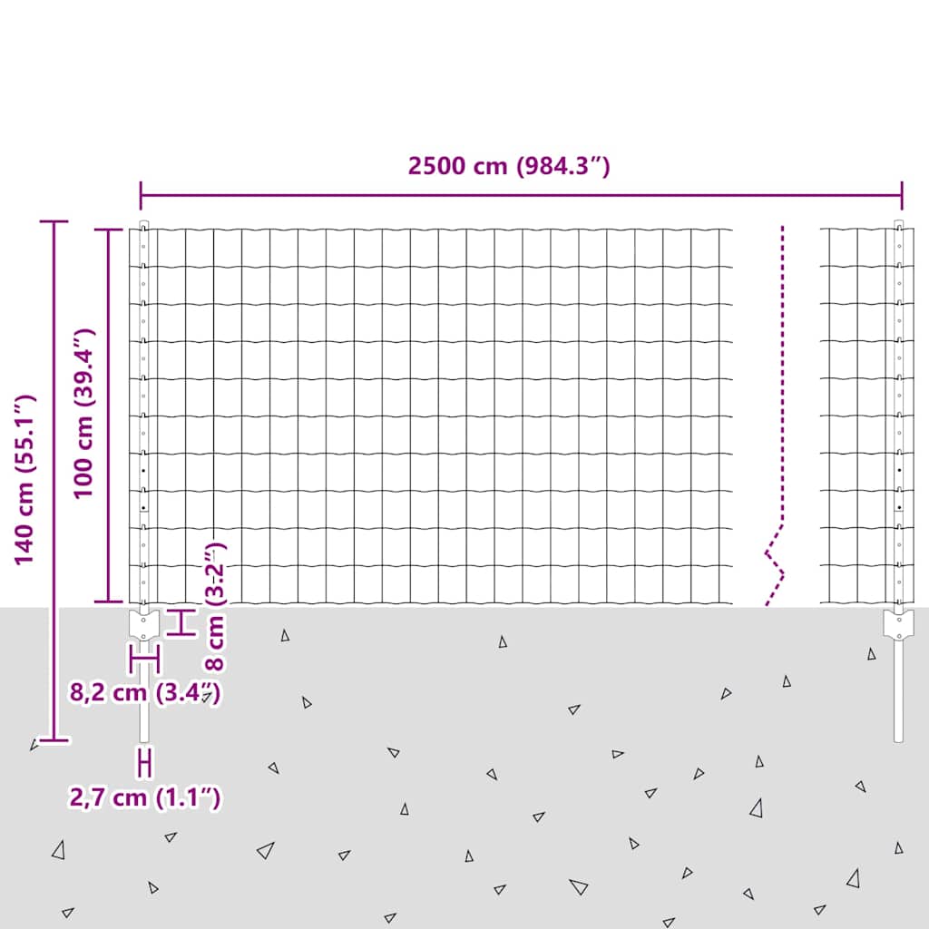 Zaun mit Pfosten Grün 1 x 25 m Stahl