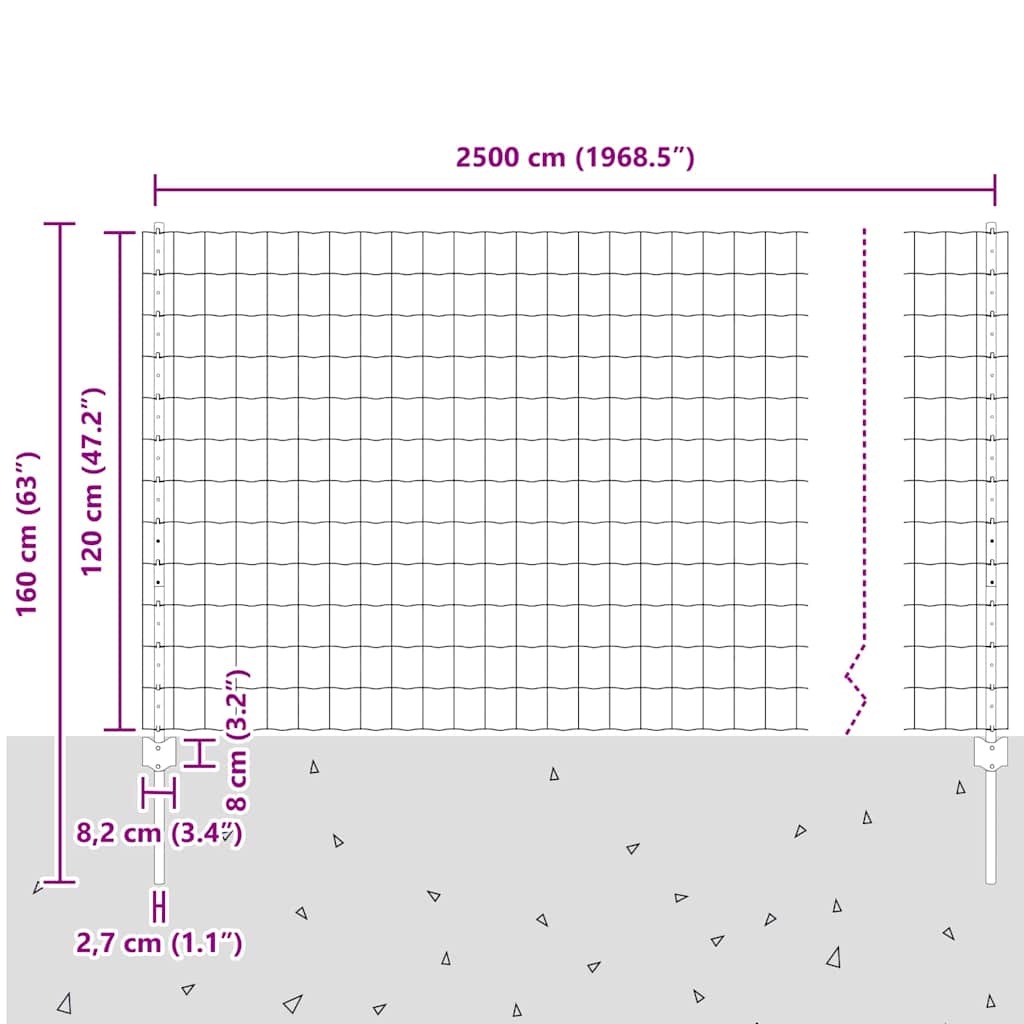 Zaun mit Pfosten Grün 1.2 x 25 m Stahl