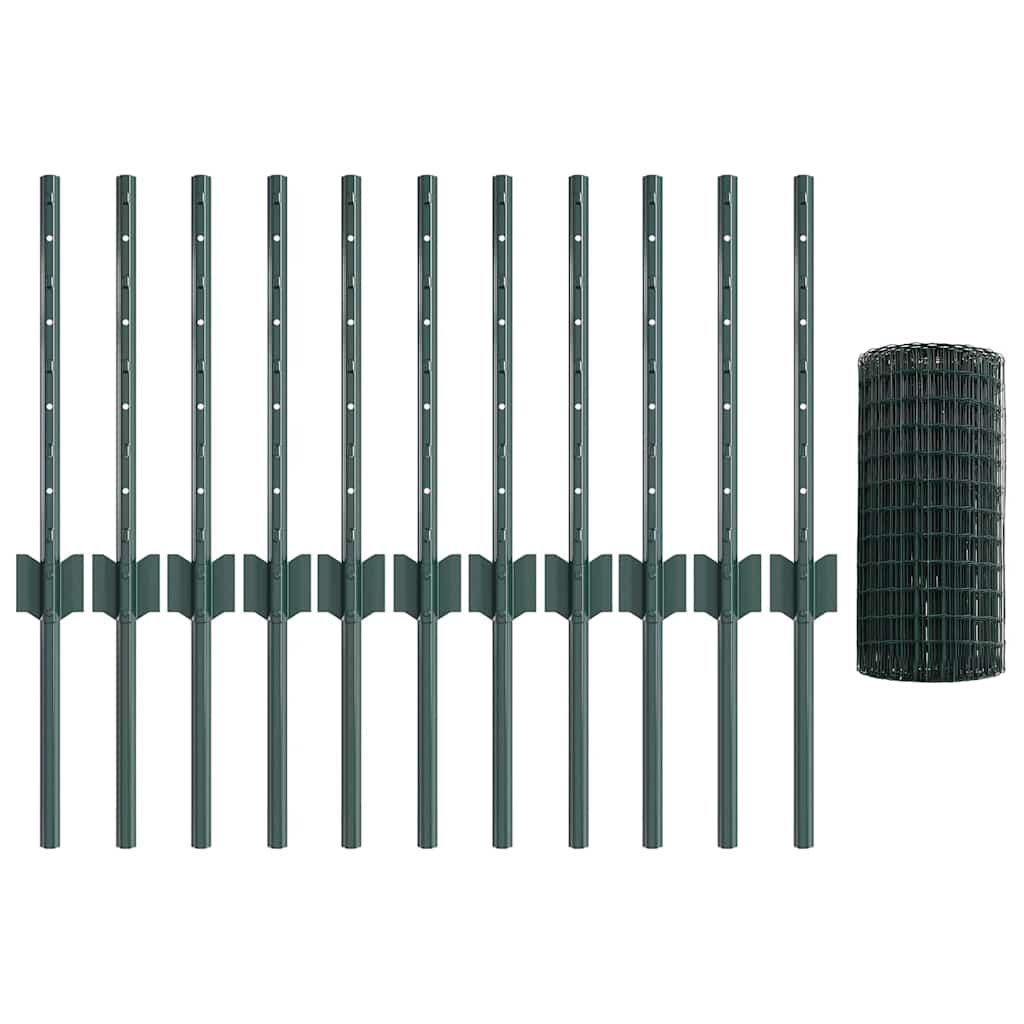 Zaun mit Pfosten Grün 0,4 x 25 m Stahl