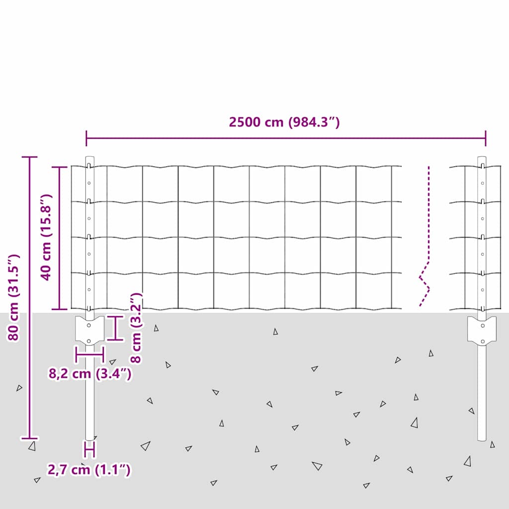 Zaun mit Pfosten Grün 0,4 x 25 m Stahl