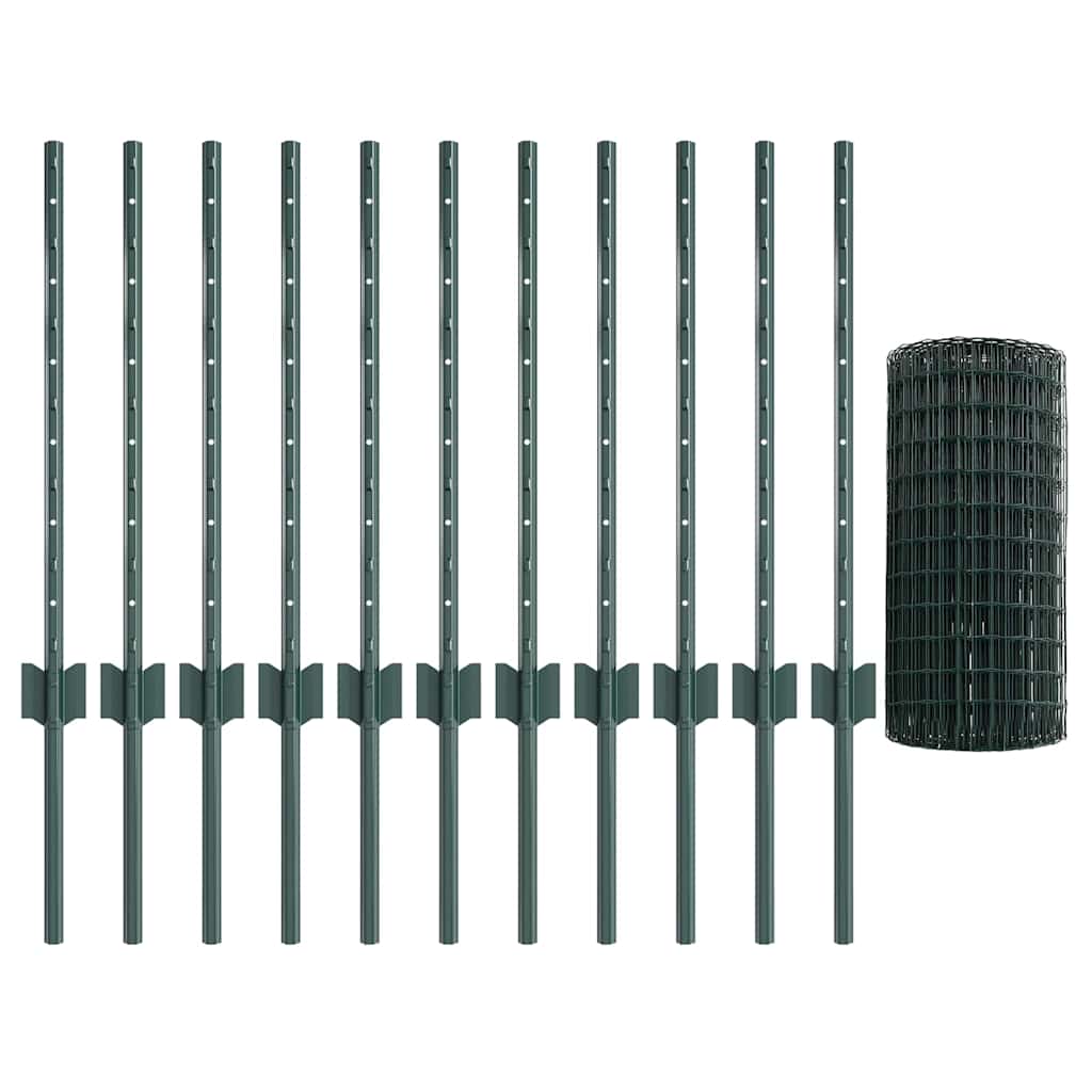 Zaun mit Pfosten Grün 0,6 x 25 m Stahl