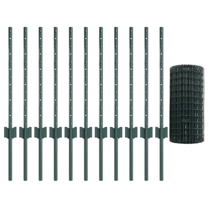 Zaun mit Pfosten Grün 0,6 x 25 m Stahl