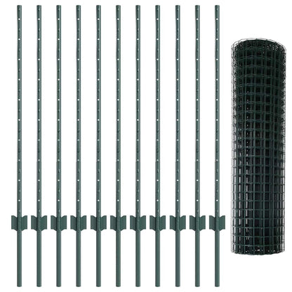Zaun mit Pfosten Grün 1 x 25 m Stahl