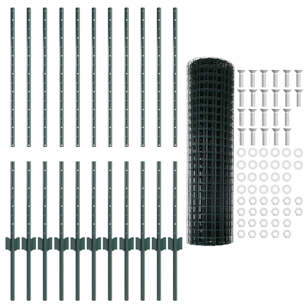 Zaun mit Pfosten Grün 1 x 25 m Stahl