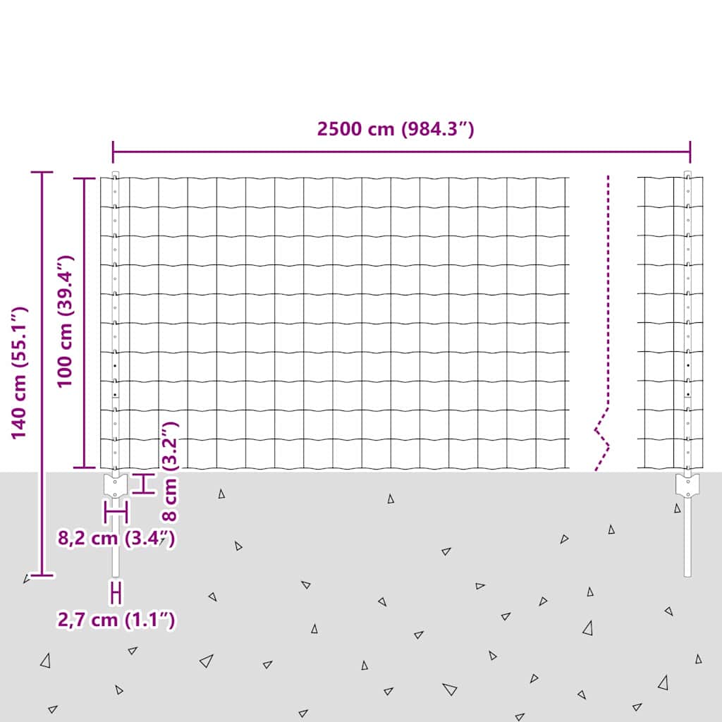 Zaun mit Pfosten Grün 1 x 25 m Stahl
