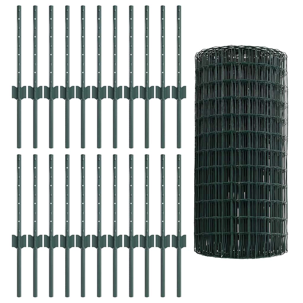 Zaun mit Pfosten Grün 0.4 x 50 m Stahl