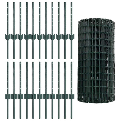 Zaun mit Pfosten Grün 0.4 x 50 m Stahl
