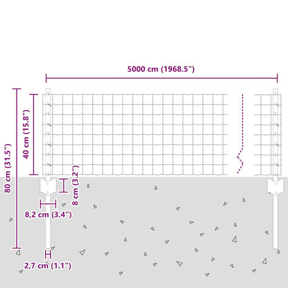 Zaun mit Pfosten Grün 0.4 x 50 m Stahl