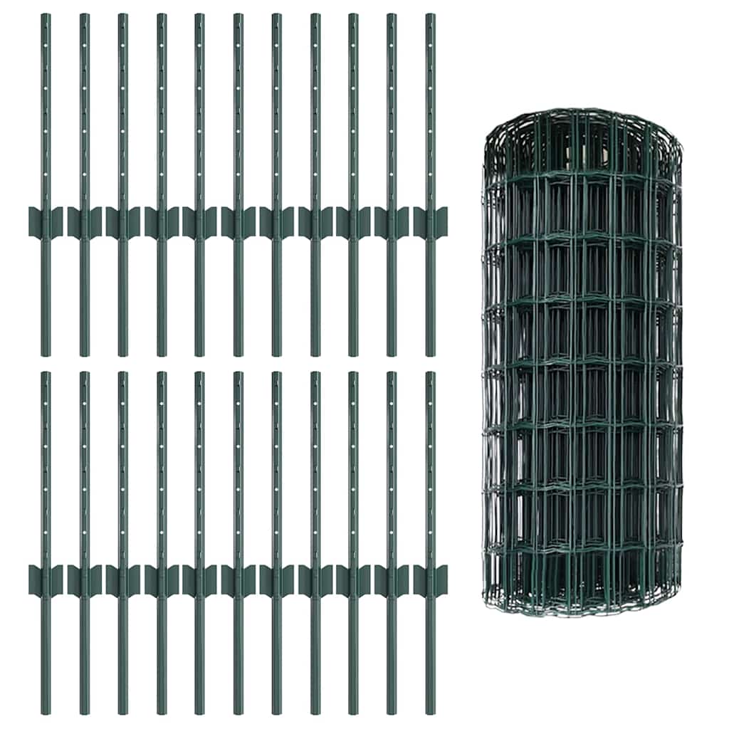 Zaun mit Pfosten Grün 0.4 x 50 m Stahl