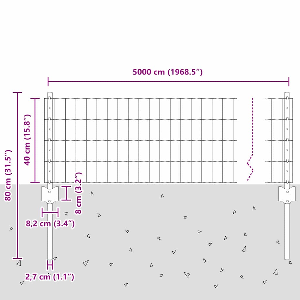 Zaun mit Pfosten Grün 0.4 x 50 m Stahl