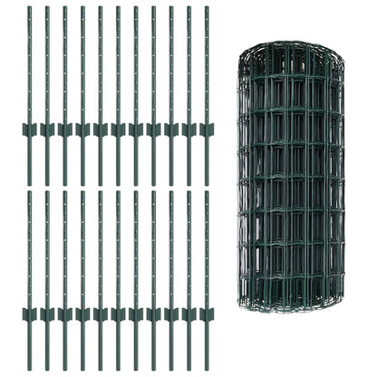 Zaun mit Pfosten Grün 0.6 x 50 m Stahl