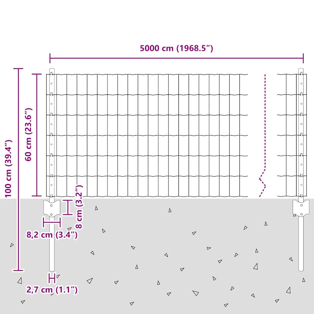 Zaun mit Pfosten Grün 0.6 x 50 m Stahl