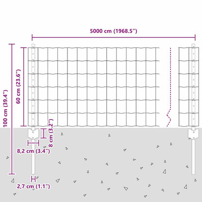 Zaun mit Pfosten Grün 0.6 x 50 m Stahl