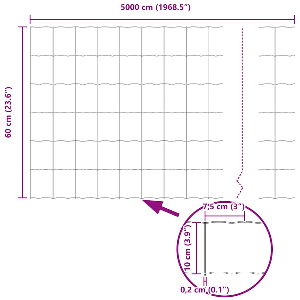 Zaun mit Pfosten Grün 0.6 x 50 m Stahl