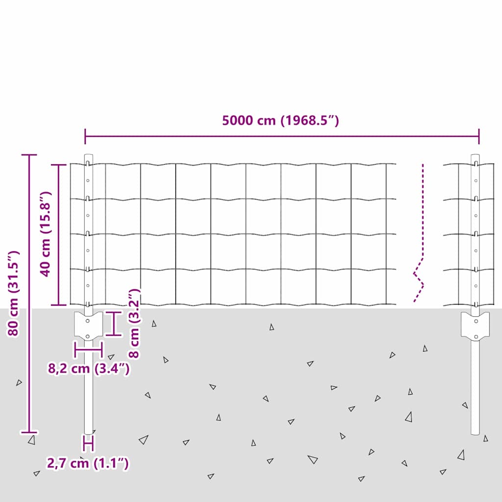 Zaun mit Pfosten Grün 0.4 x 50 m Stahl