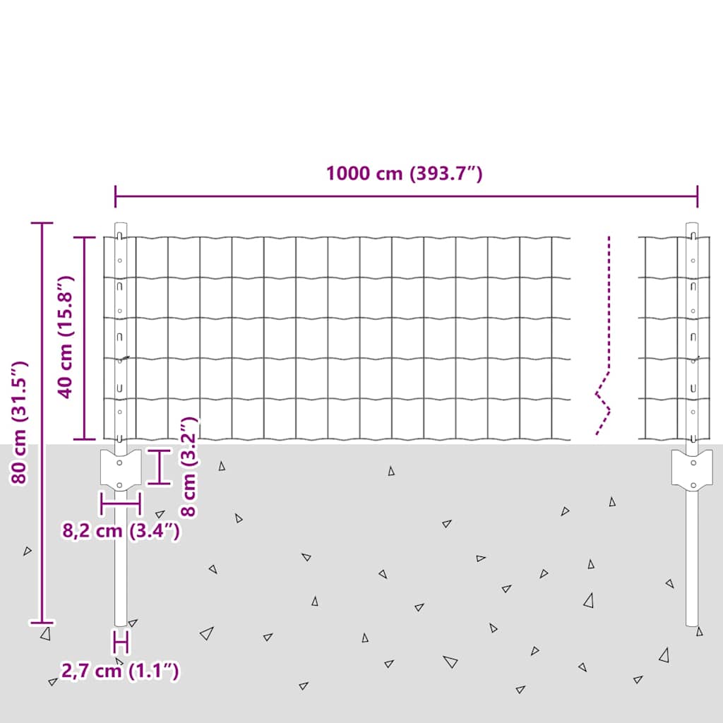 Zaun mit Pfosten Grün 0,4 x 10 m Stahl