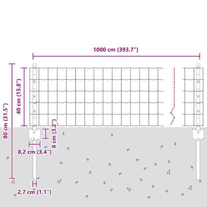 Zaun mit Pfosten Grün 0,4 x 10 m Stahl