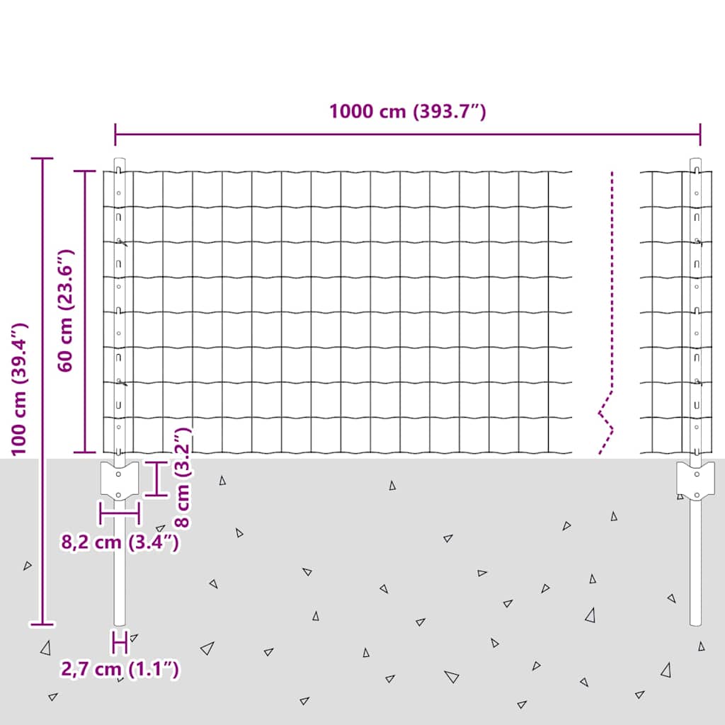 Zaun mit Pfosten Grün 0,6 x 10 m Stahl