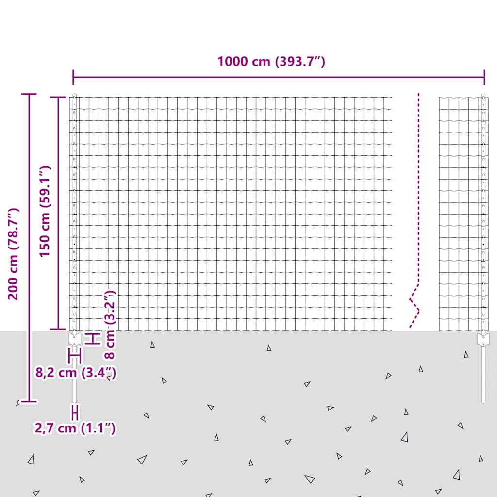 Zaun mit Pfosten Grün 1.5 x 10 m Stahl