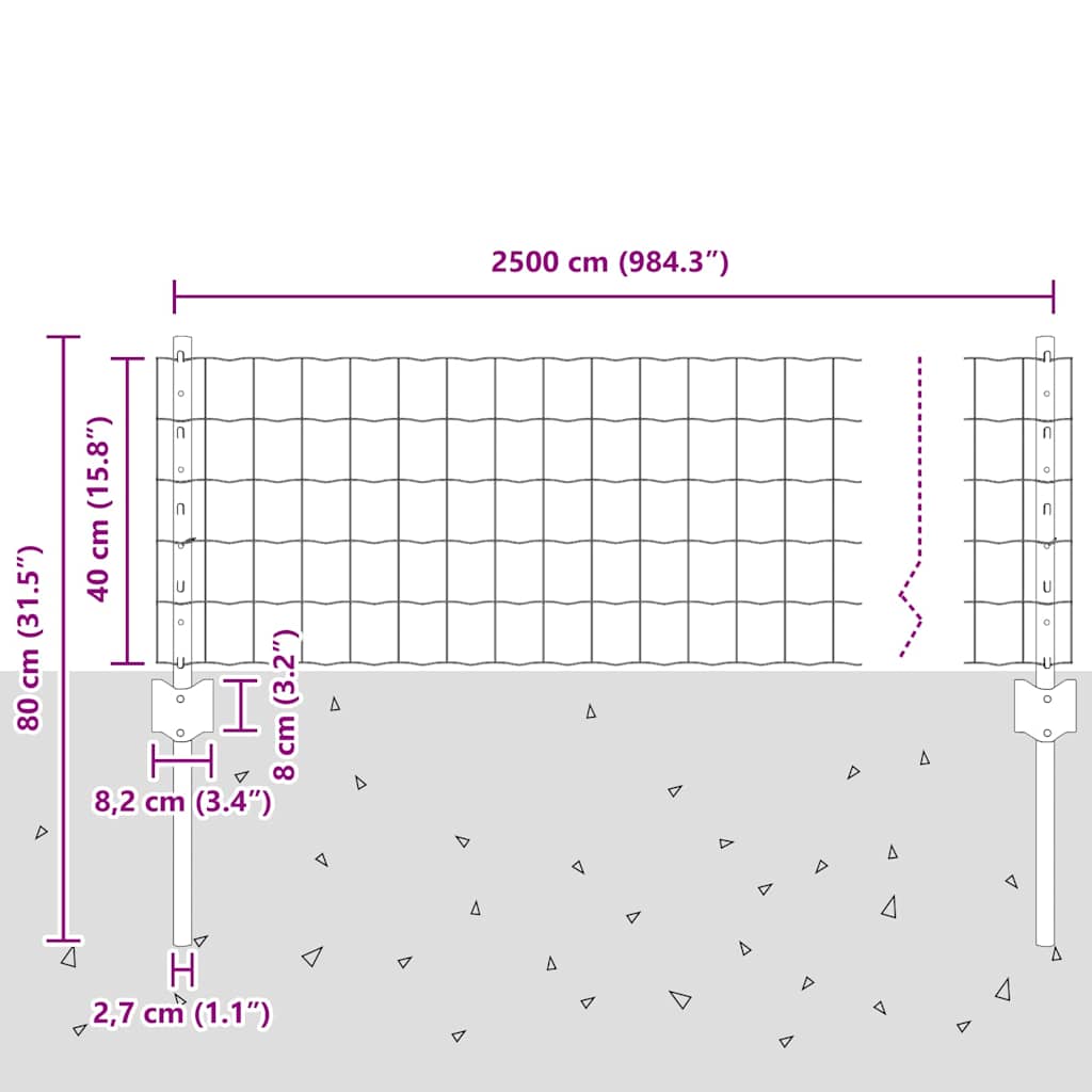 Zaun mit Pfosten Grün 0,4 x 25 m Stahl