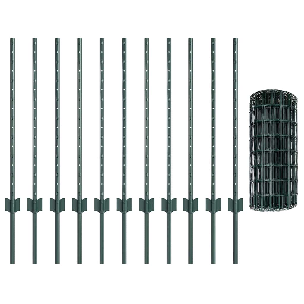 Zaun mit Pfosten Grün 0.8 x 25 m Stahl