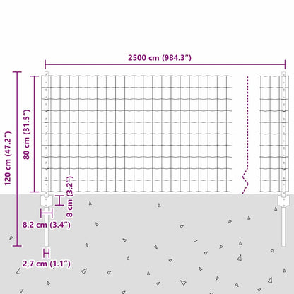 Zaun mit Pfosten Grün 0.8 x 25 m Stahl