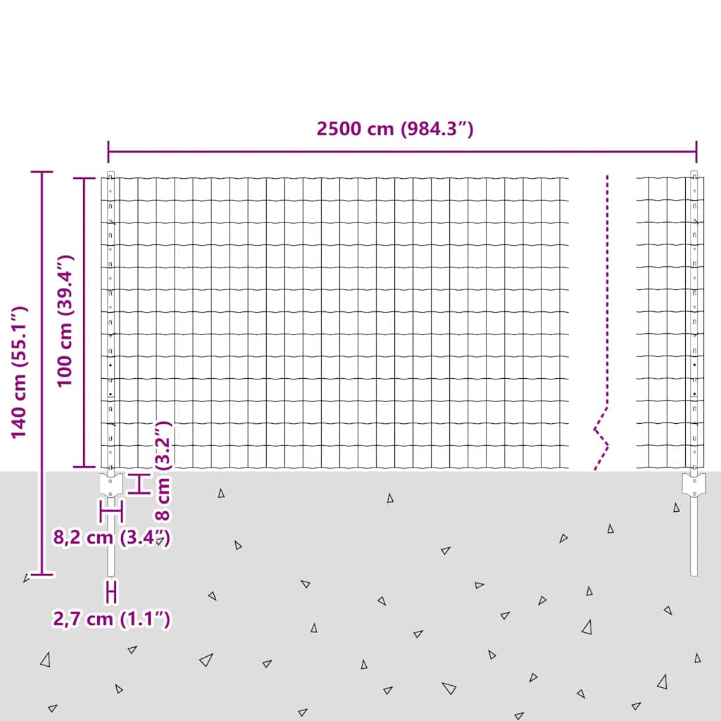 Zaun mit Pfosten Grün 1 x 25 m Stahl