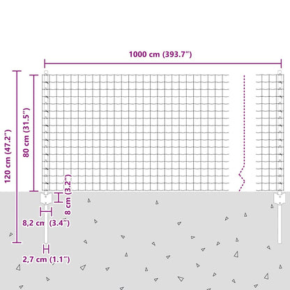 Zaun mit Pfosten Grau 0.8 x 10 m Stahl
