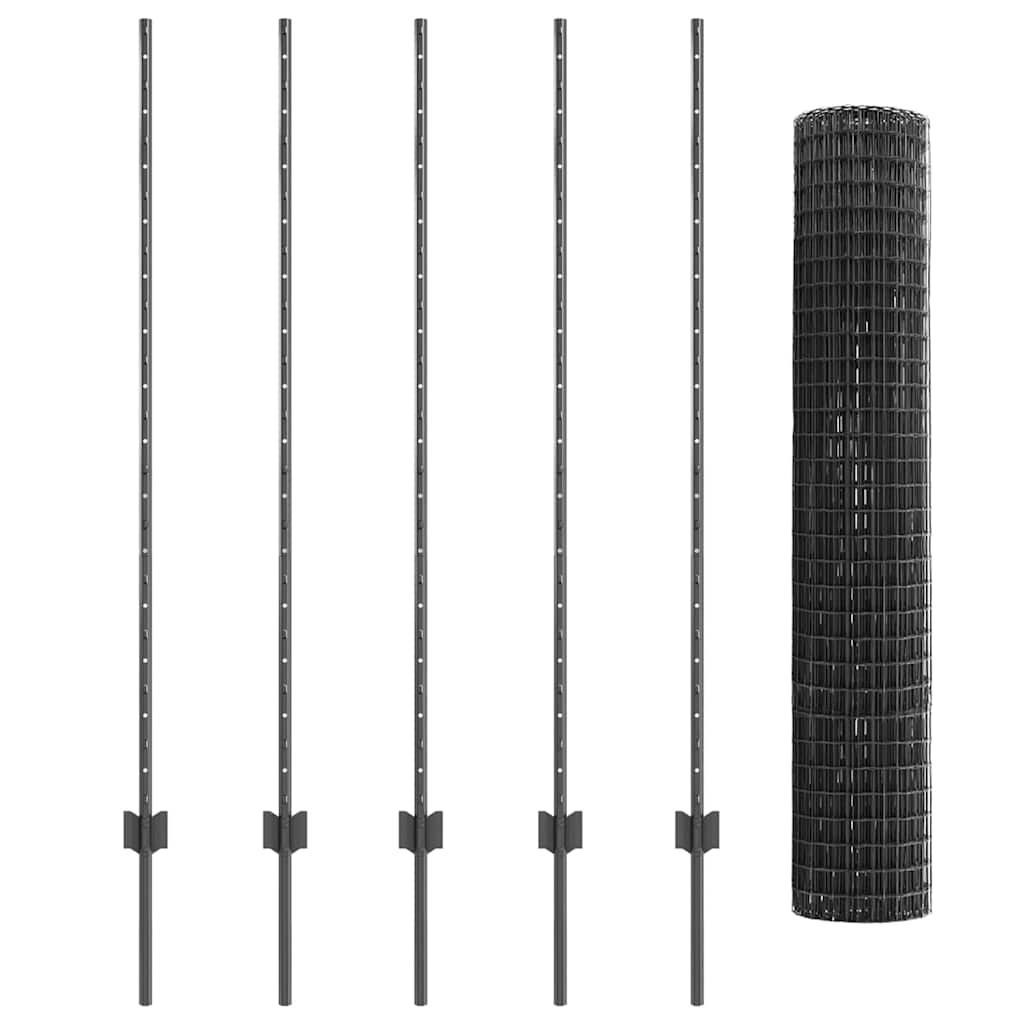 Zaun mit Pfosten Grau 1.4 x 10 m Stahl