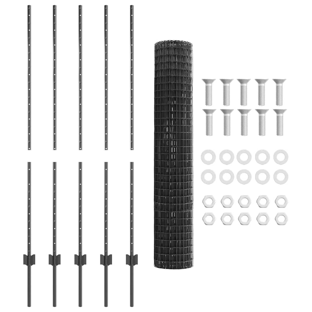 Zaun mit Pfosten Grau 1.4 x 10 m Stahl