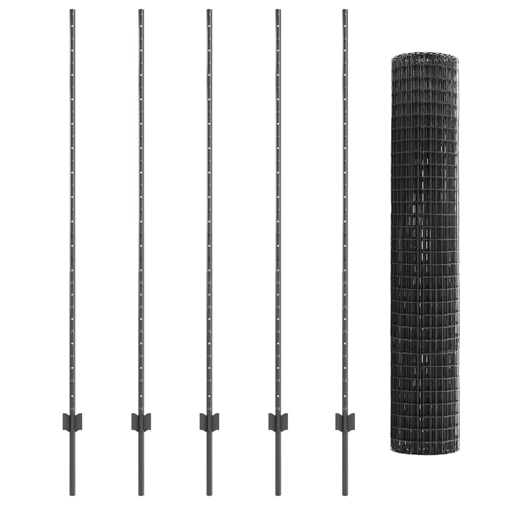 Zaun mit Pfosten Grau 1.6 x 10 m Stahl