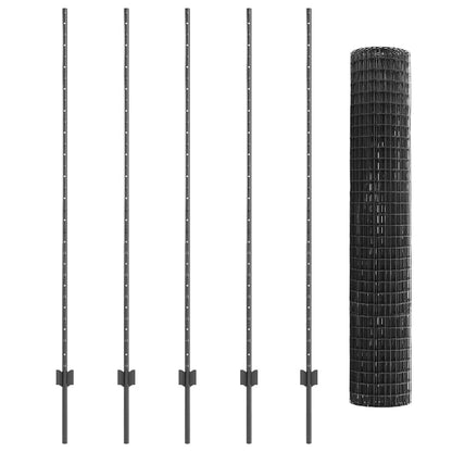 Zaun mit Pfosten Grau 1.6 x 10 m Stahl