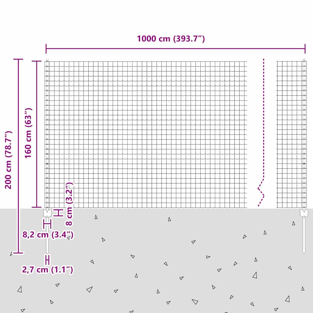 Zaun mit Pfosten Grau 1.6 x 10 m Stahl